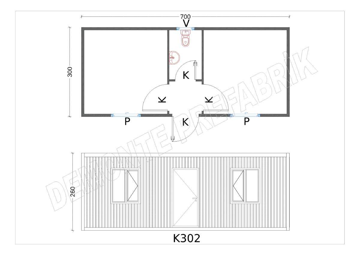 İki Oda WC ve Duşlu Yatakhane Konteyner-K302