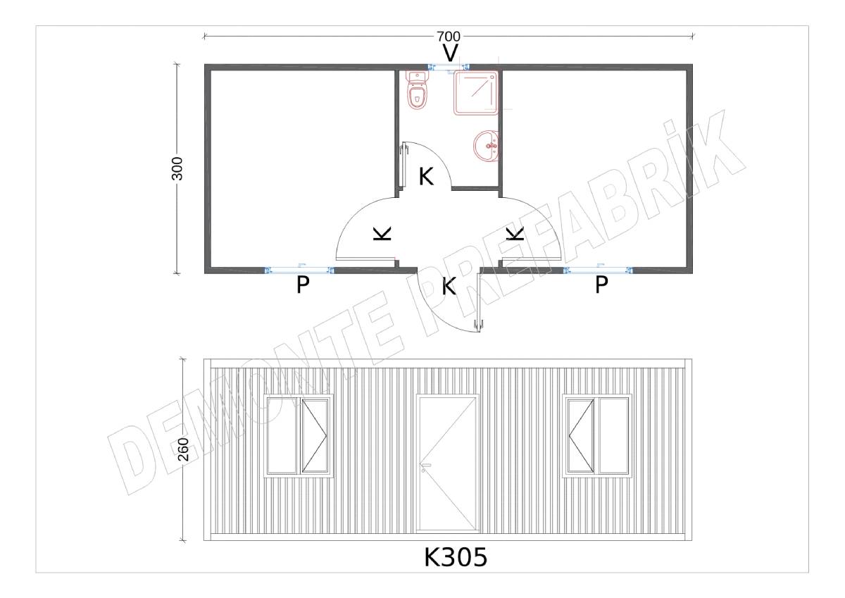 İki Oda WC ve Duşlu Konteyner-K305