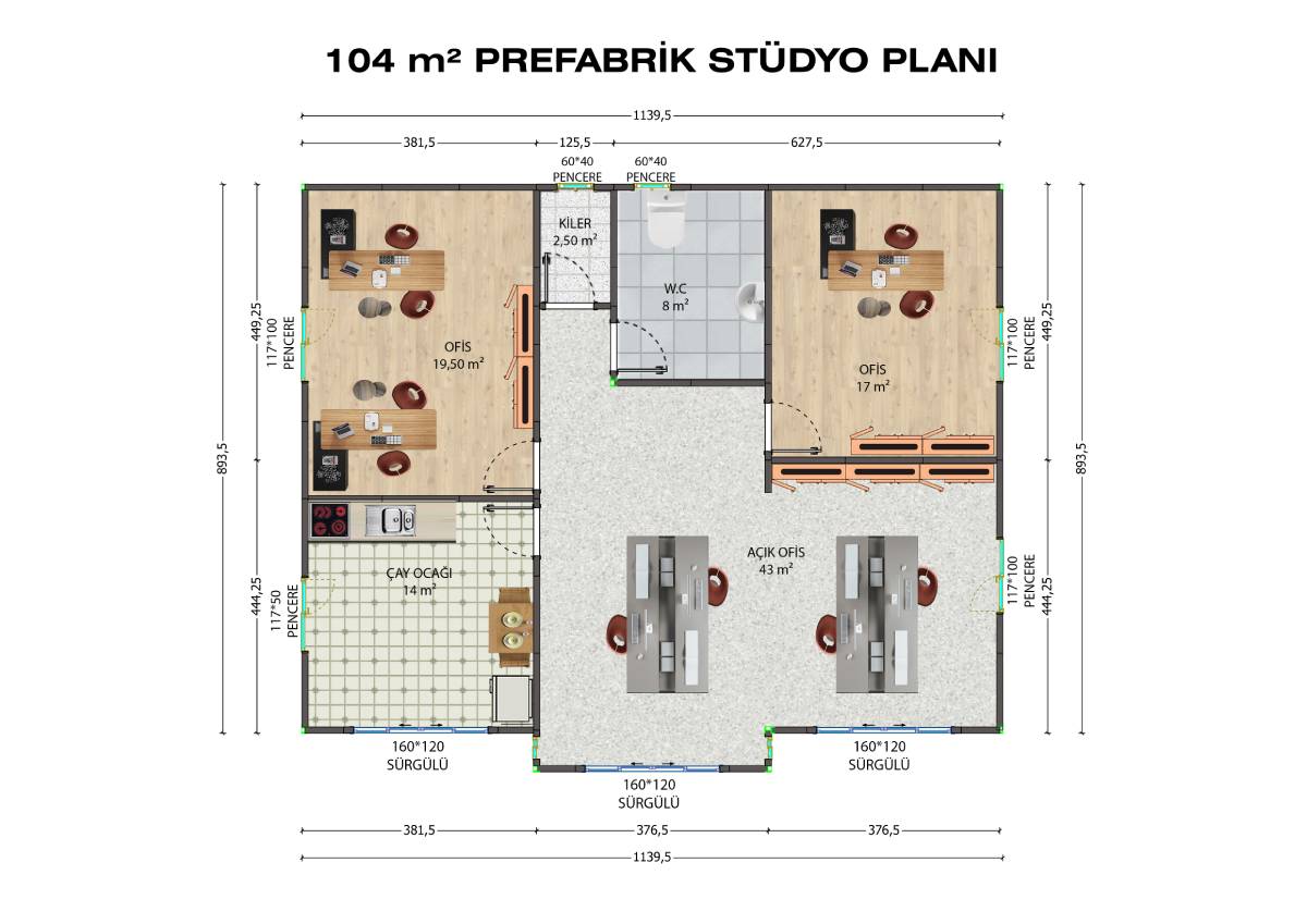 104 m2 Prefabrik Ofis Binası